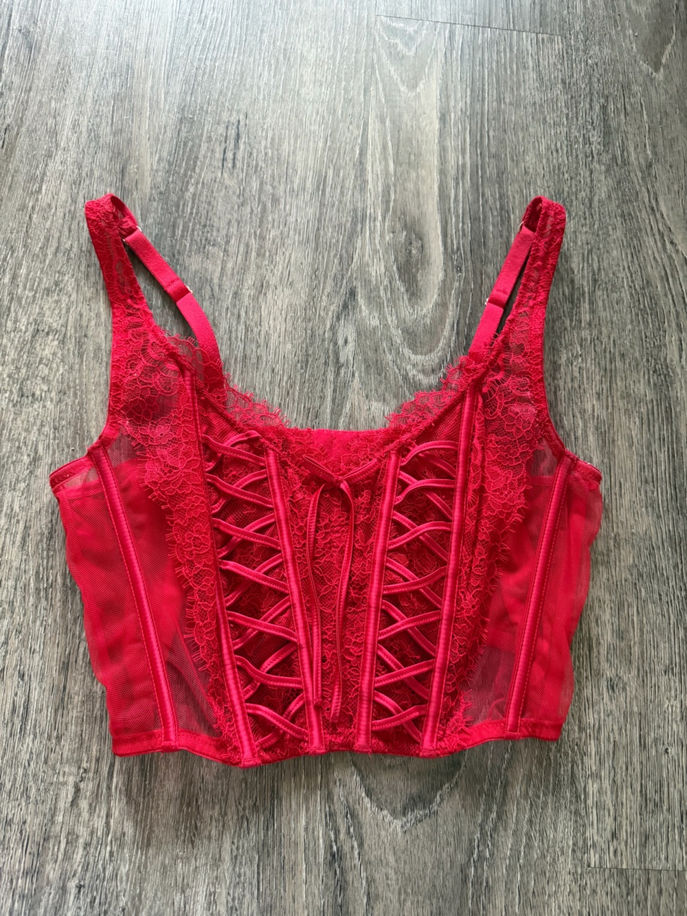 Victoria's Secret dream angels red lace corset top floral lace trim, size L